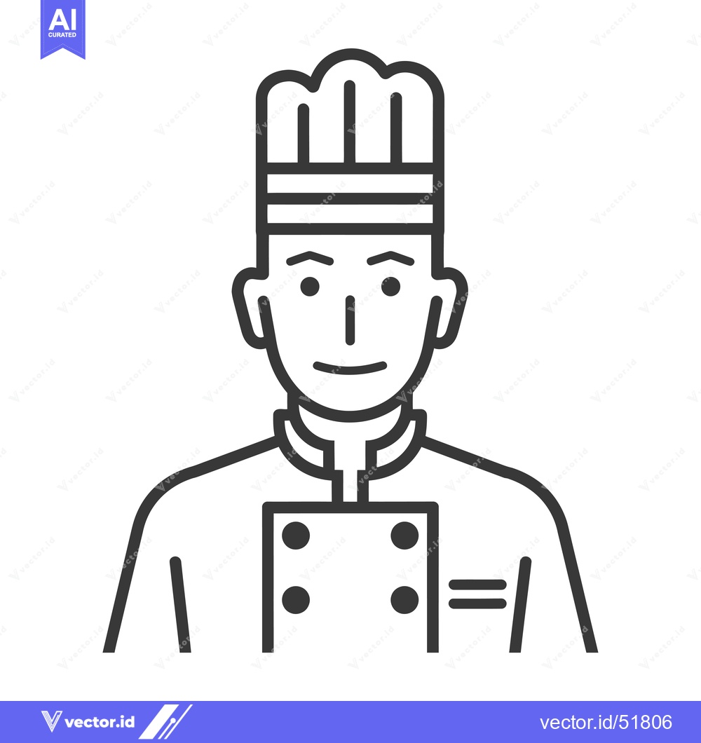 Premium Vector dari Line art illustration of a chef wearing a toque
