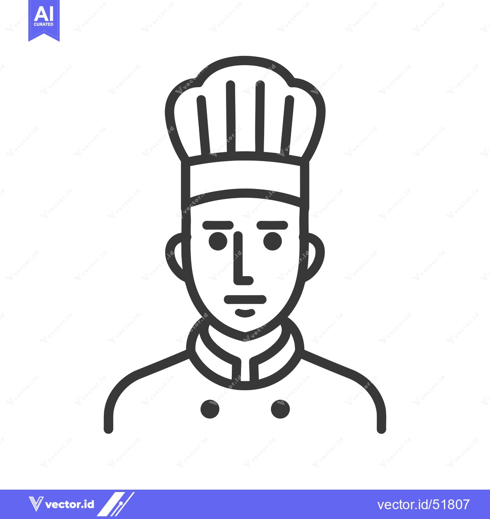 Premium Vector of Line Art Illustration of a Chef Wearing a Toque