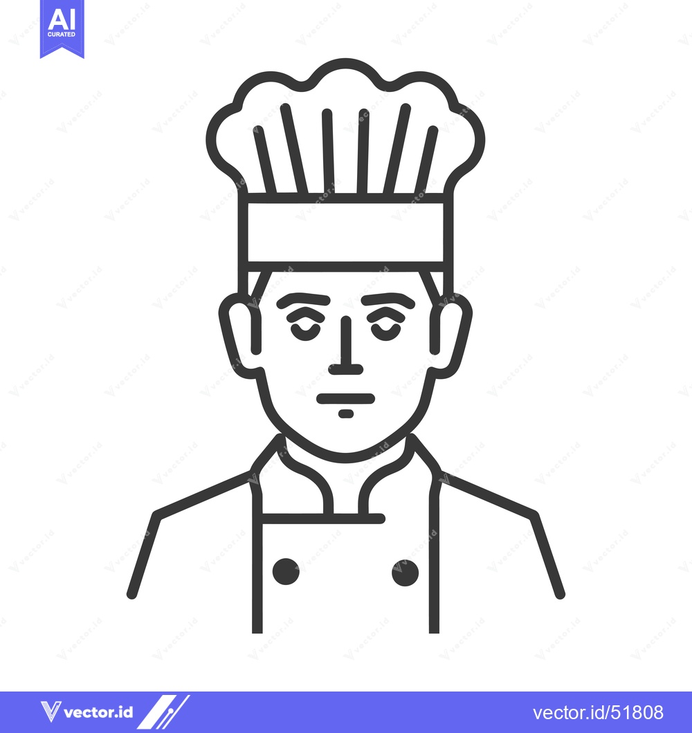 Premium Vector dari Line art illustration of a chef wearing a toque