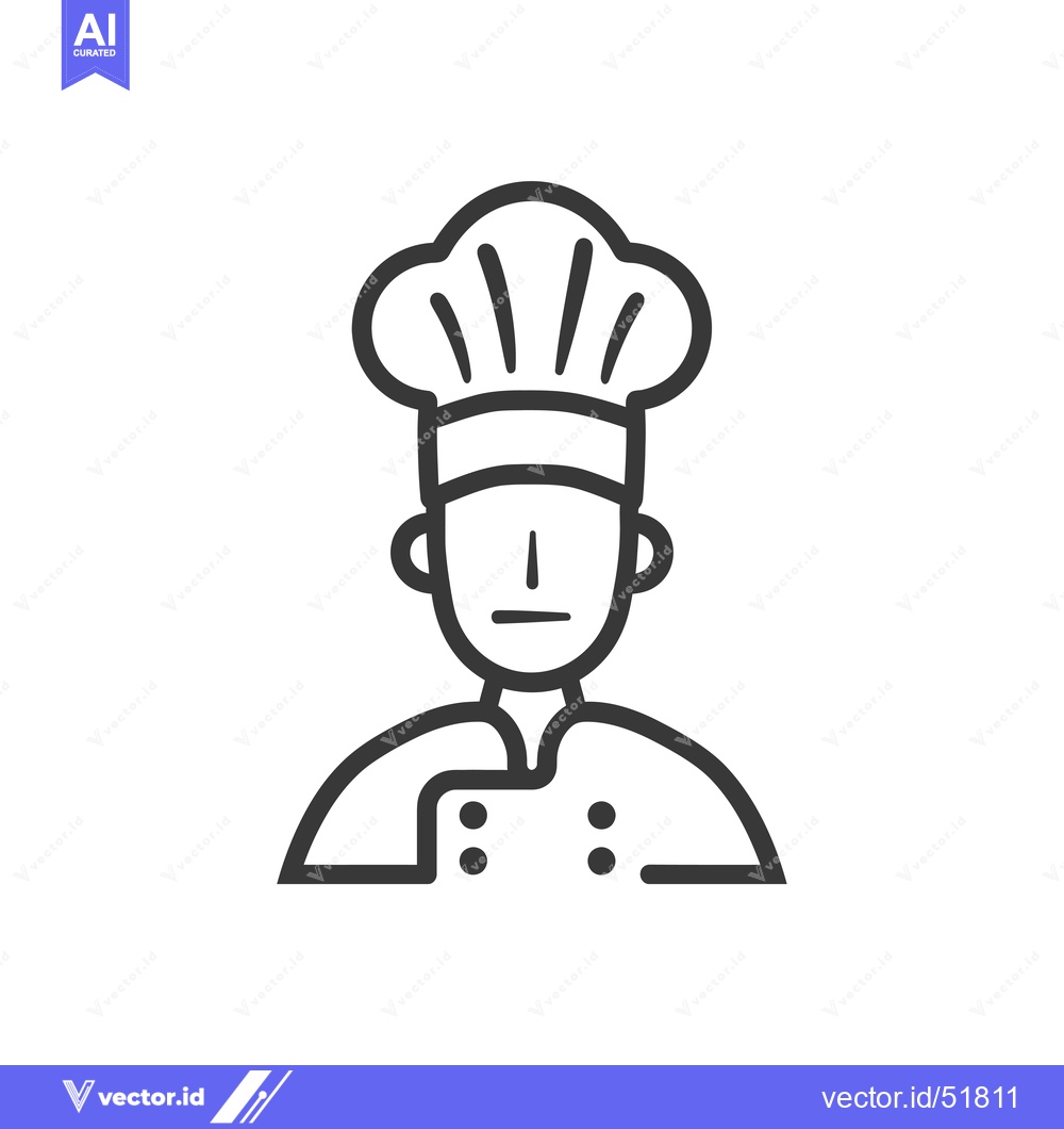 Premium Vector dari Line art illustration of a chef wearing a toque