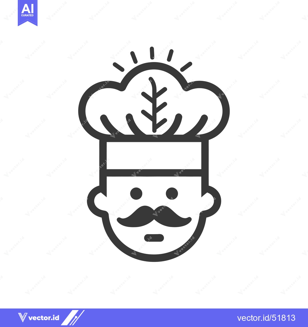 Premium Vector of Line art illustration of a chef with a mustache