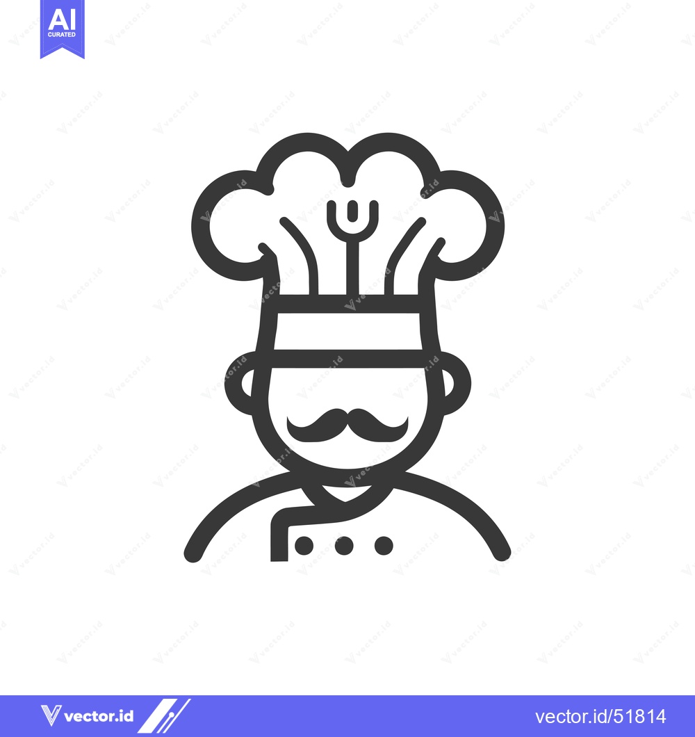 Premium Vector of Line Art Illustration of a Chef with a Mustache