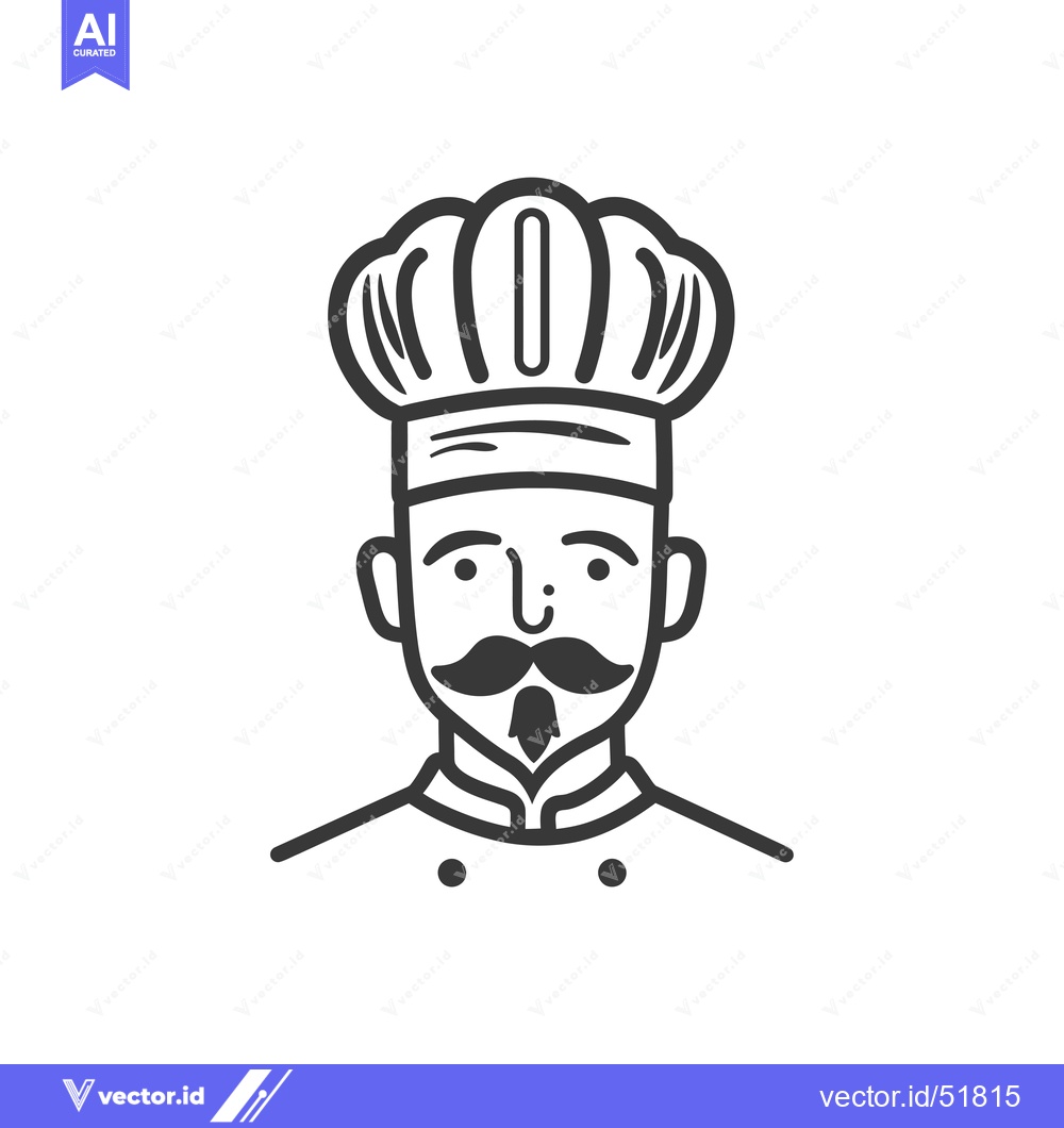 Premium Vector dari Line Art Illustration of a Chef with a Mustache
