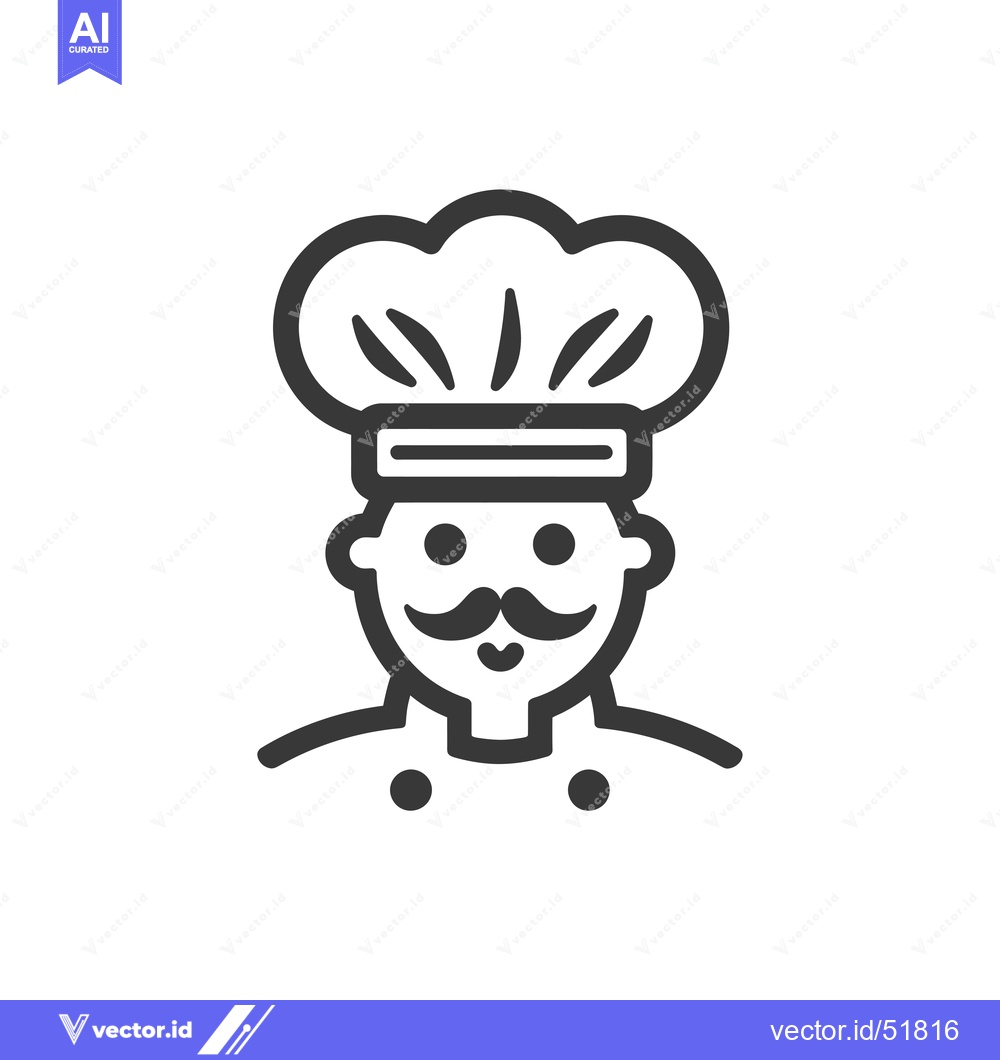 Premium Vector dari Line Art Illustration of a Chef with a Mustache and a Chef's Hat
