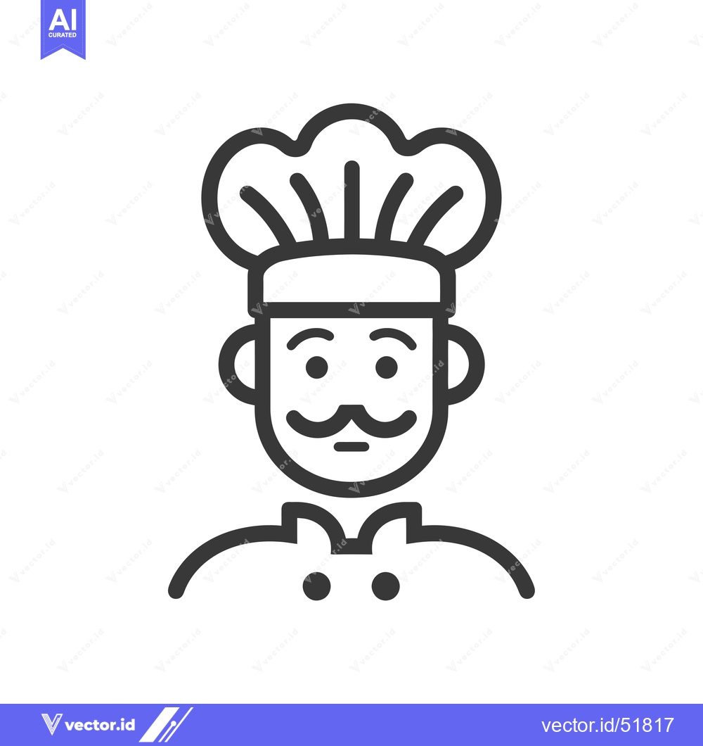Premium Vector of Line Art Illustration of a Chef with a Mustache and a Chef's Hat