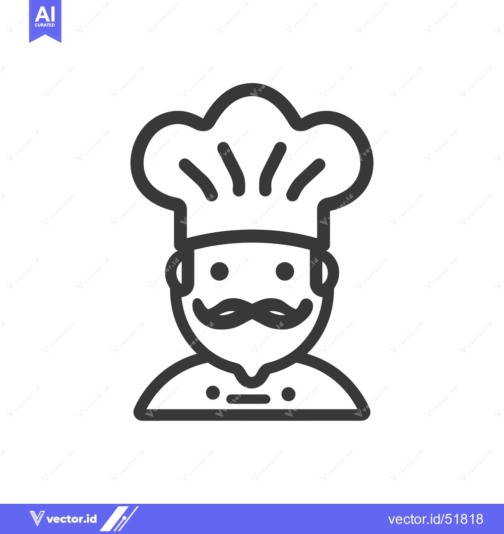 Premium Vector dari Line art illustration of a chef with a mustache wearing a chef's hat