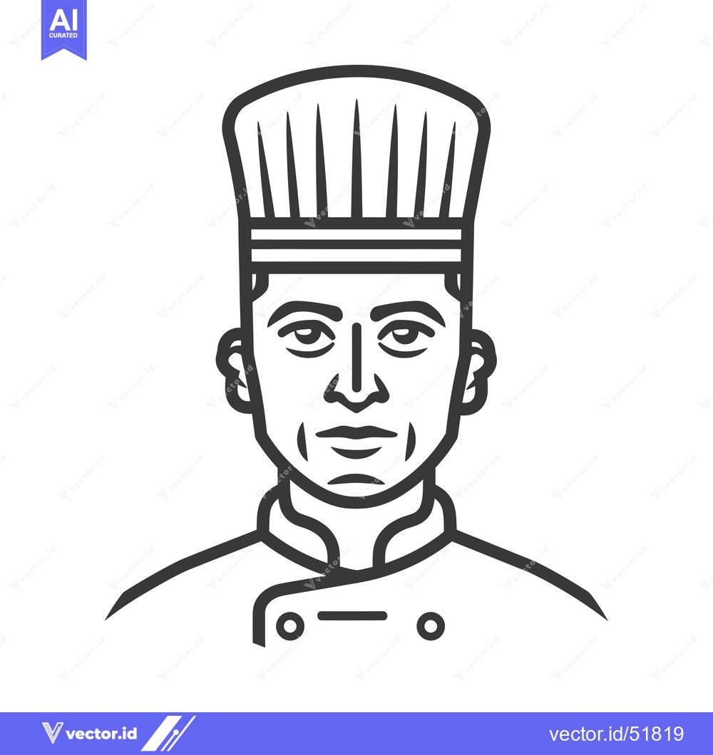 Premium Vector dari Line art illustration of a chef with a tall hat