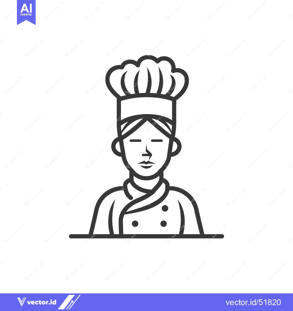 Premium Vector dari Line Art Illustration of a Chef with a Tall Hat