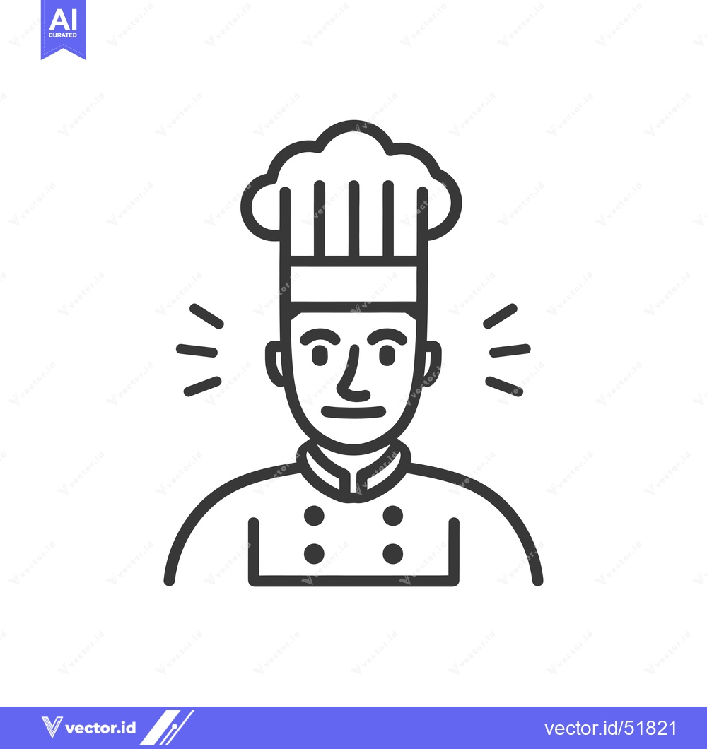 Premium Vector of Line Art Illustration of a Chef with a Toque