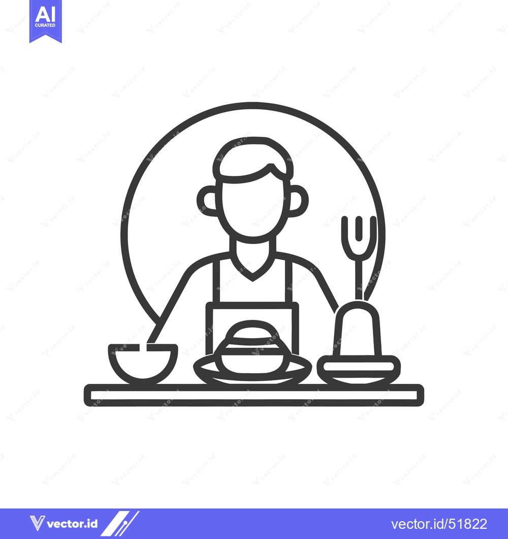 Premium Vector of Line Art Illustration of a Chef with Kitchen Utensils