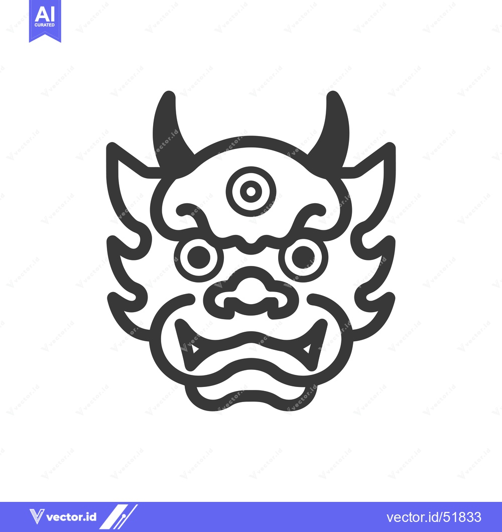 Premium Vector dari Line Art Illustration of a Chinese Dragon Head with Horns and Fangs