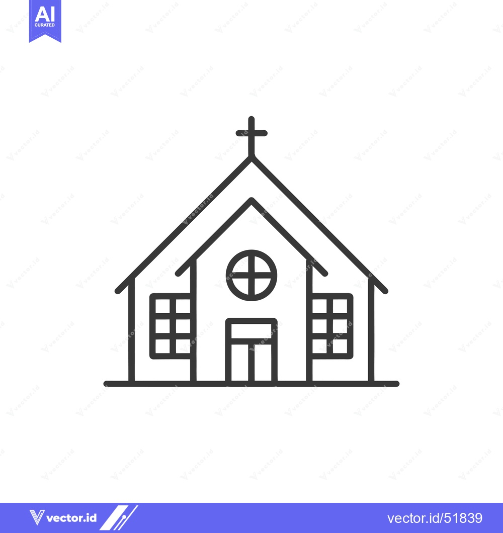 Premium Vector of Line Art Illustration of a Church Building with a Cross