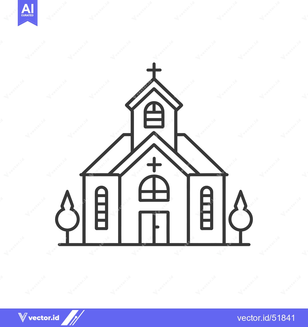 Premium Vector dari Line Art Illustration of a Church Building with Crosses and Trees
