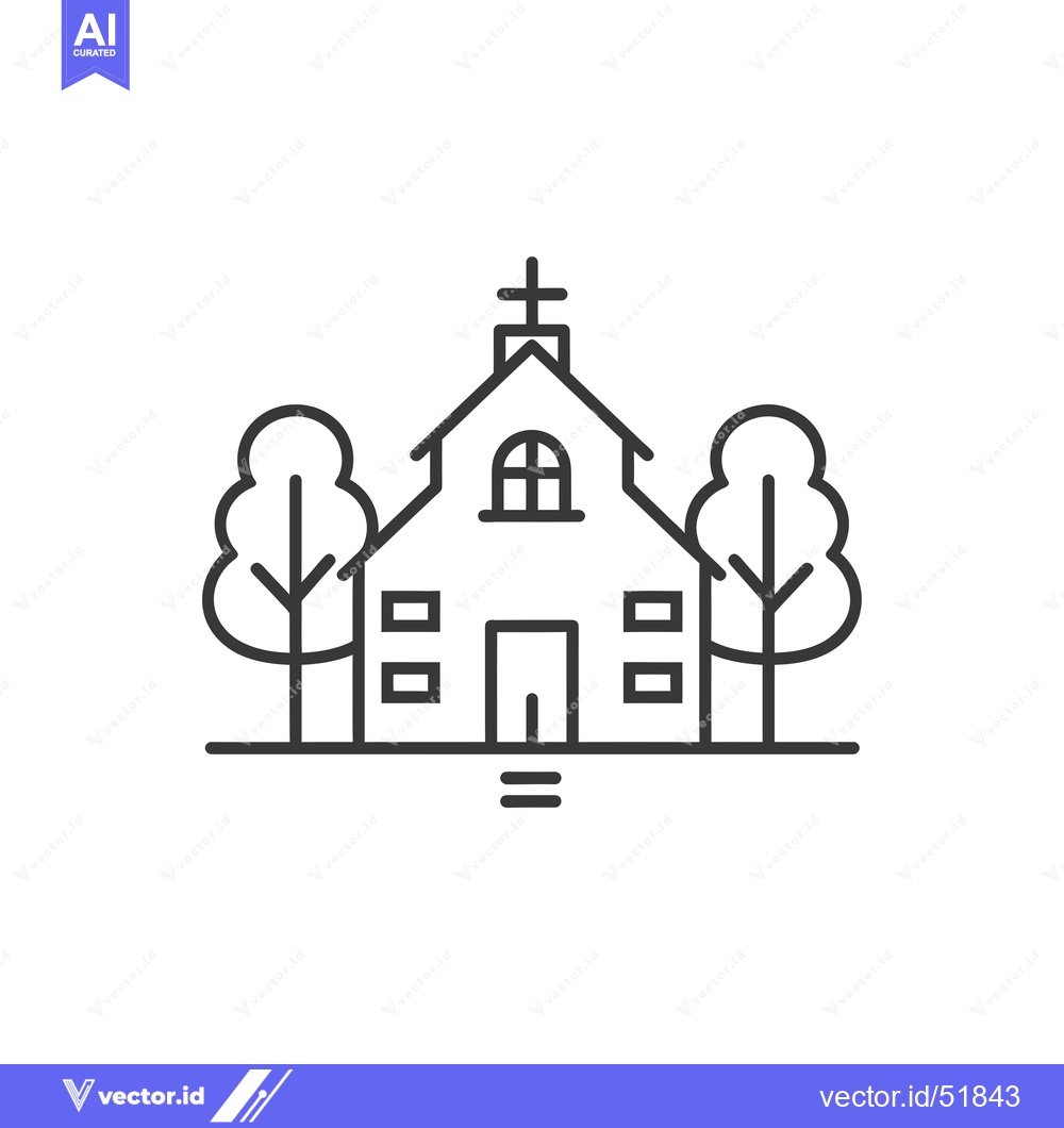 Premium Vector of Line Art Illustration of a Church with Trees