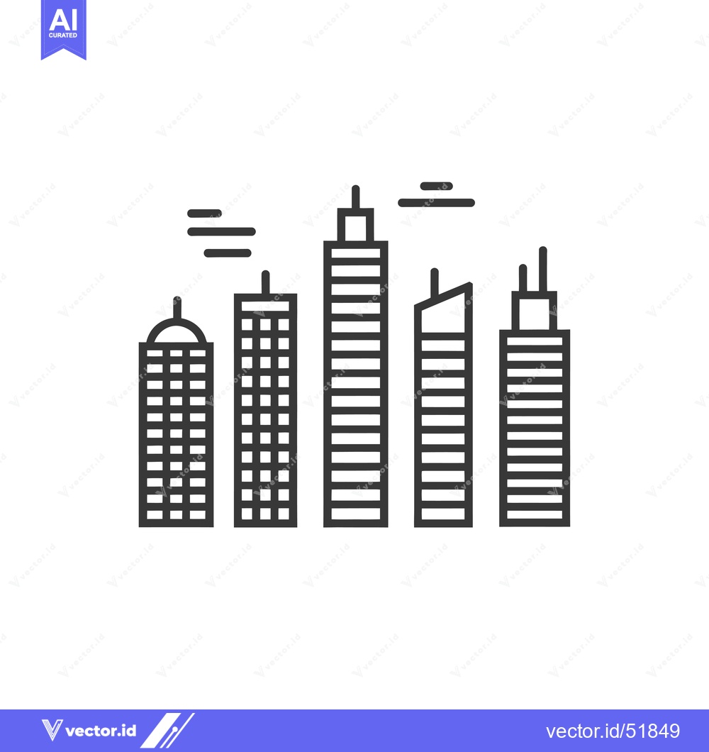 Premium Vector dari Line art illustration of a cityscape with five skyscrapers