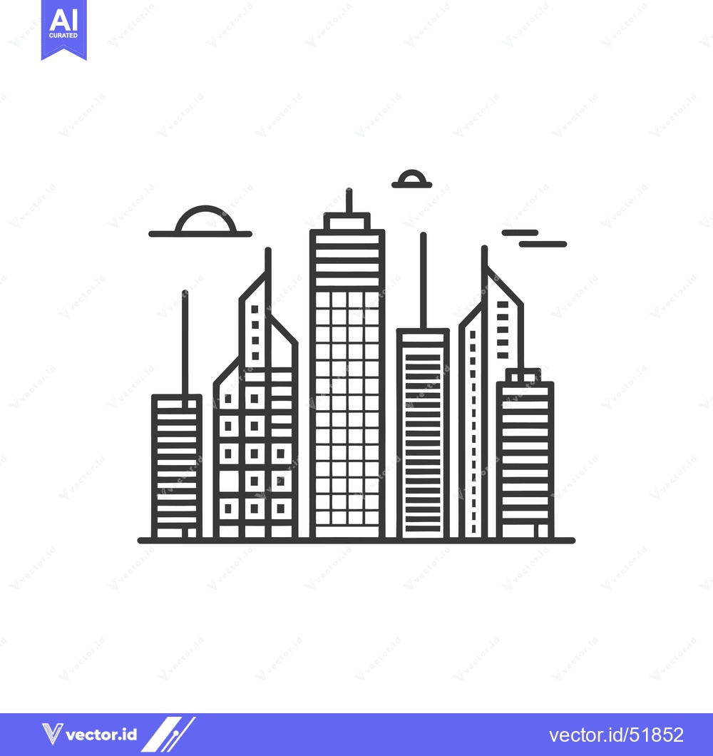 Premium Vector of Line Art Illustration of a City Skyline with Buildings