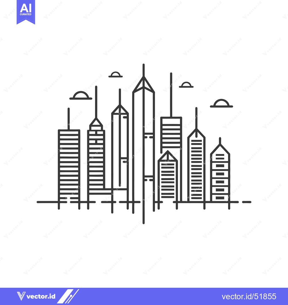 Premium Vector dari Line Art Illustration of a City Skyline with Skyscrapers and Clouds