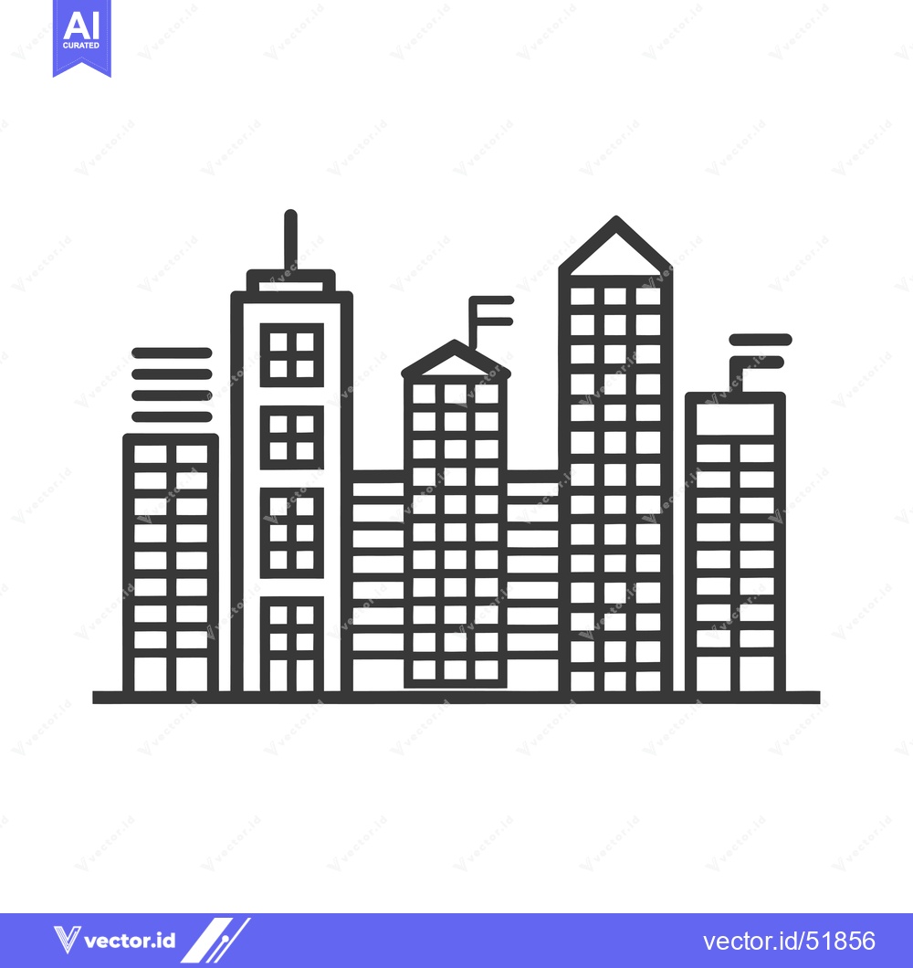 Premium Vector of Line Art Illustration of a City Skyline with Tall Buildings