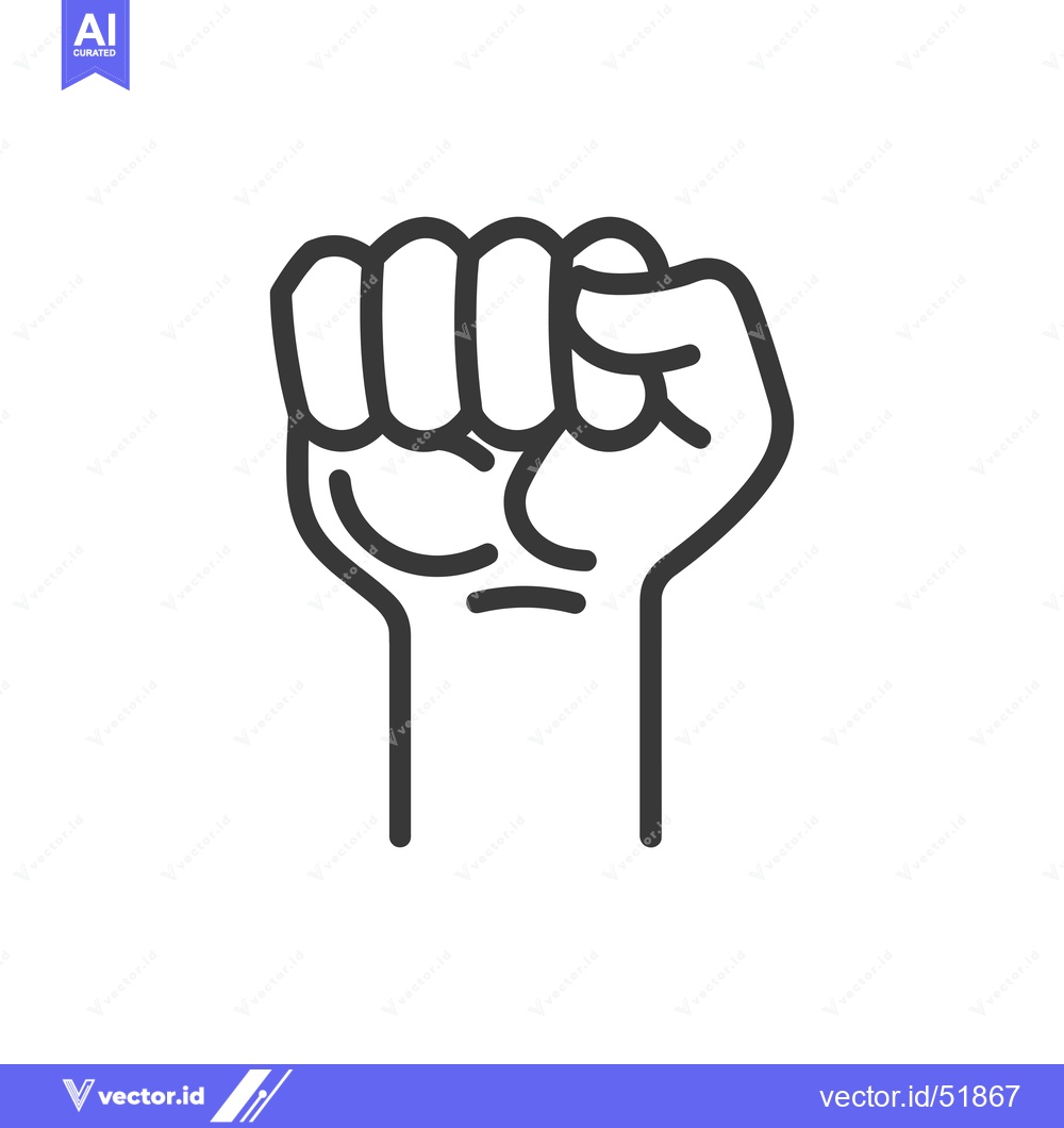 Premium Vector of Line art illustration of a clenched fist raised in the air.