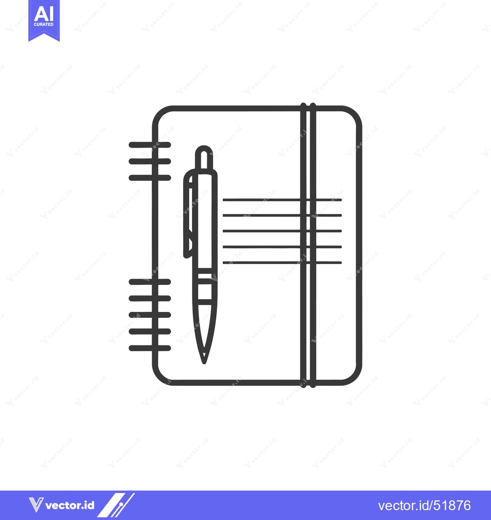 Premium Vector dari Line art illustration of a closed notebook with a pen inside