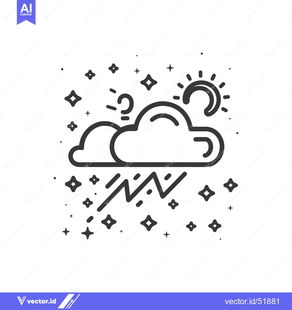 Premium Vector dari Line art illustration of a cloud with a sun, moon, and lightning bolt