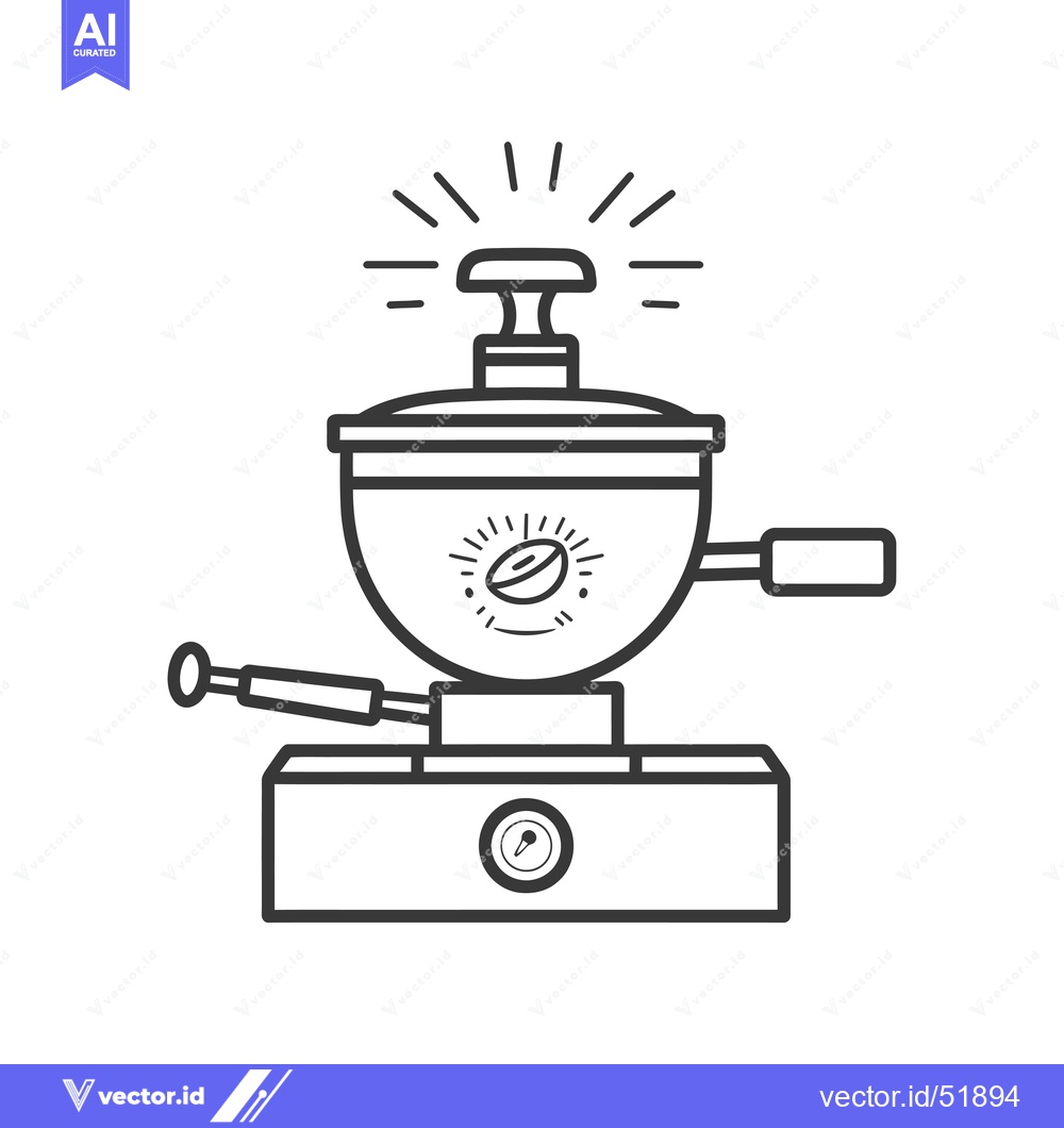 Premium Vector dari Line Art Illustration of a Coffee Roaster with a Bean Icon