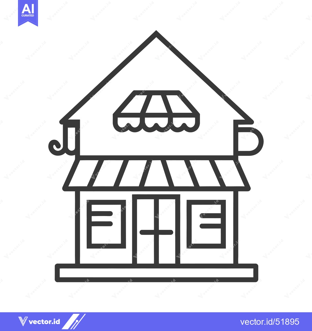 Premium Vector dari Line Art Illustration of a Coffee Shop Building with a Cup Handle