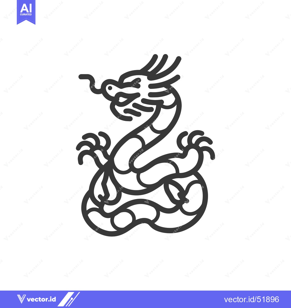 Premium Vector of Line Art Illustration of a Coiled Dragon