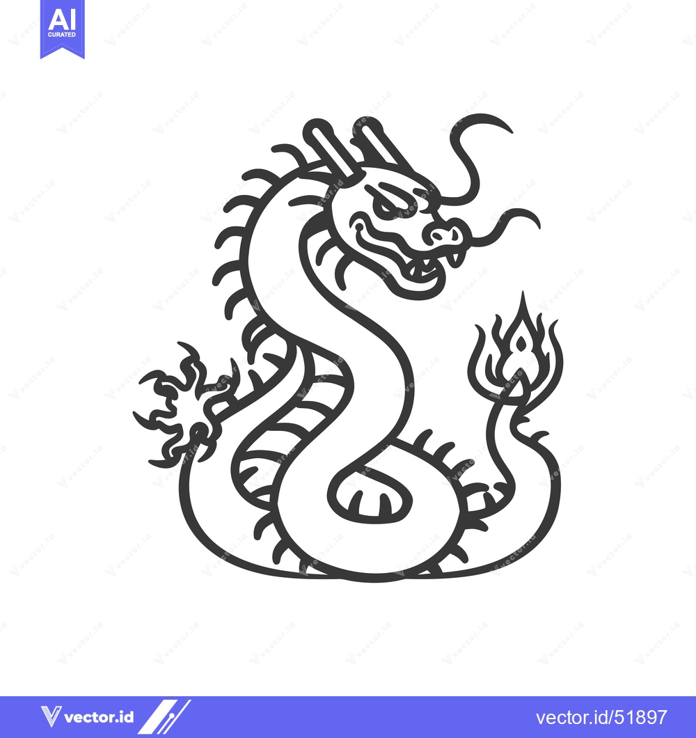 Premium Vector of Line Art Illustration of a Coiled Dragon