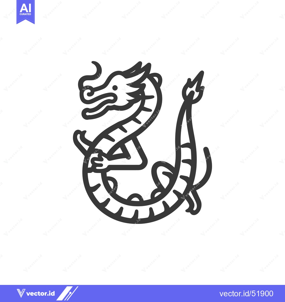 Premium Vector of Line art illustration of a coiled dragon with a curled tail