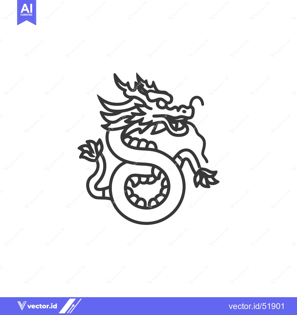 Premium Vector dari Line Art Illustration of a Coiled Dragon with Open Mouth