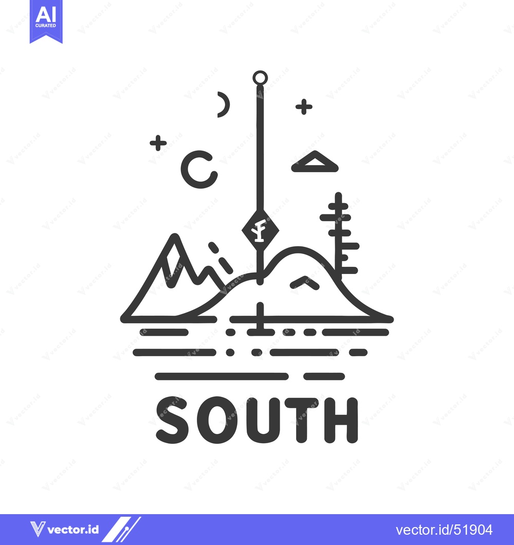 Premium Vector dari Line Art Illustration of a Compass with Mountain Landscape and the Wor