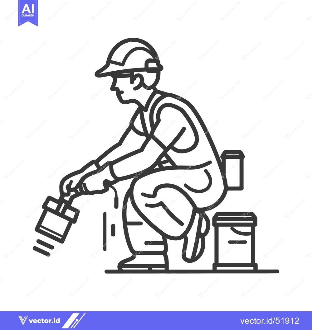 Premium Vector dari Line Art Illustration of a Construction Worker Pouring Paint