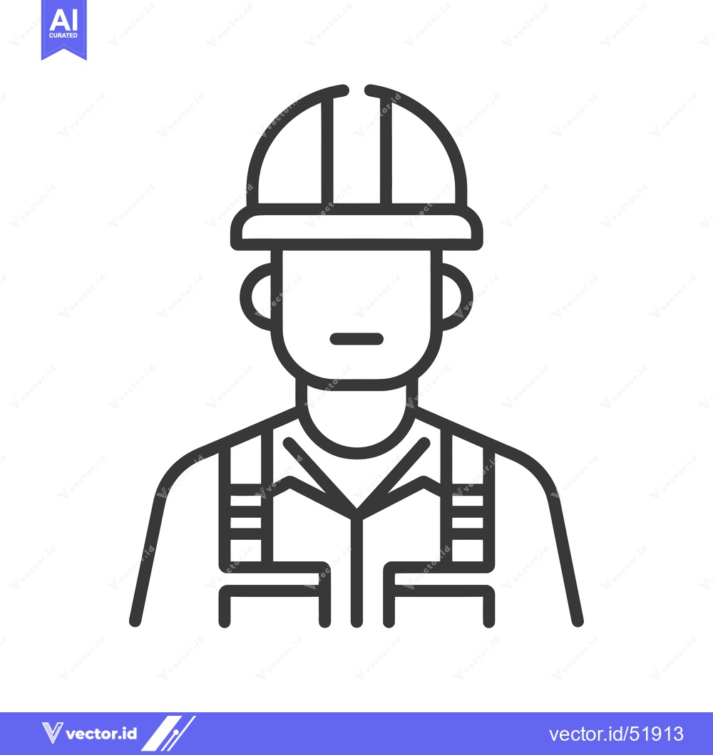 Premium Vector dari Line art illustration of a construction worker wearing a hard hat