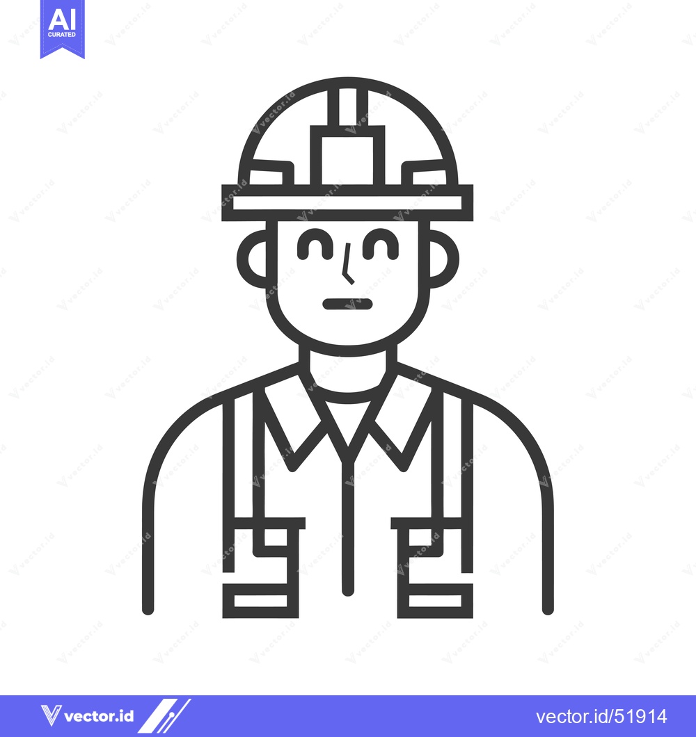 Premium Vector of Line Art Illustration of a Construction Worker Wearing a Hard Hat