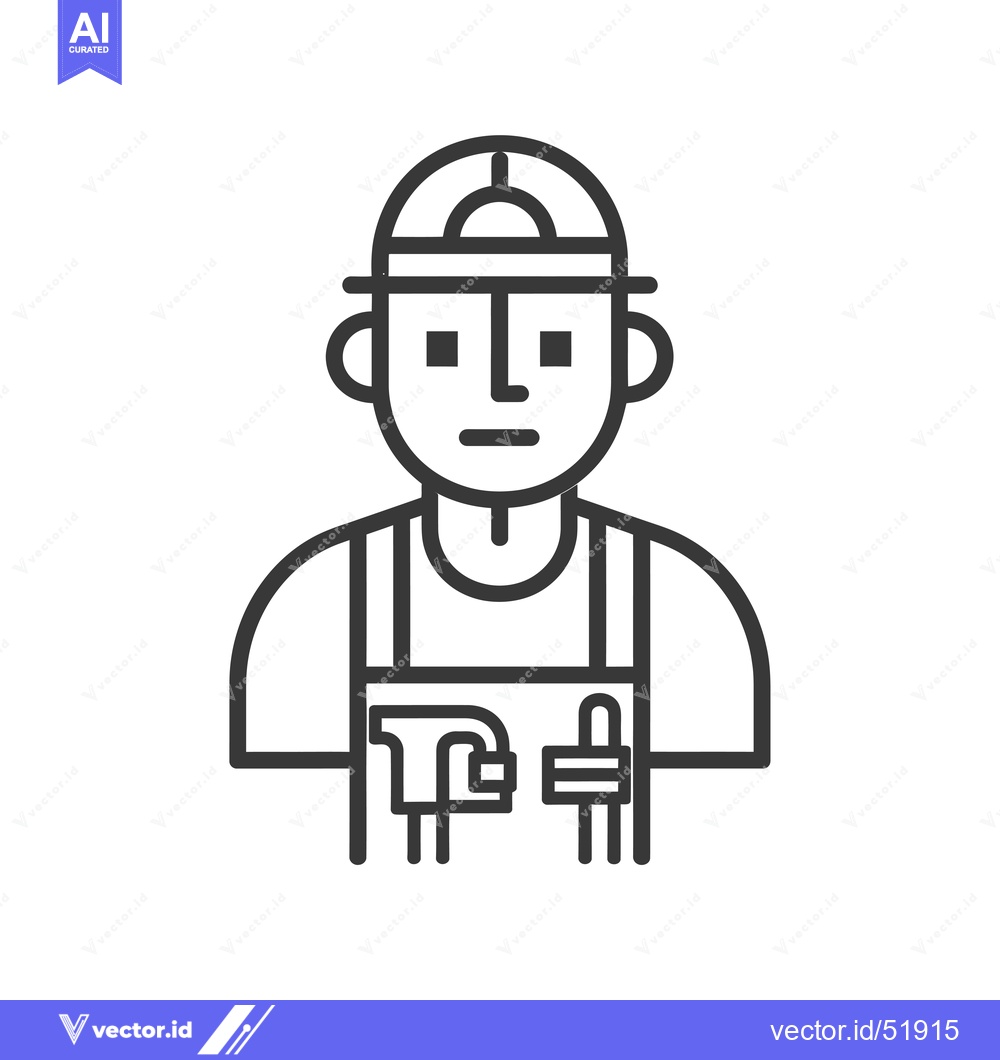 Premium Vector dari Line art illustration of a construction worker wearing a hard hat and