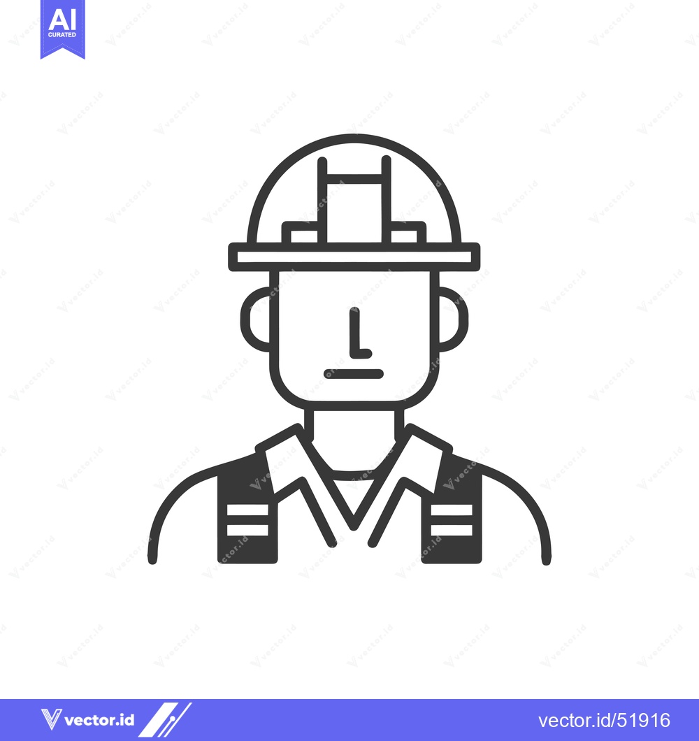 Premium Vector of Line art illustration of a construction worker wearing a hard hat and