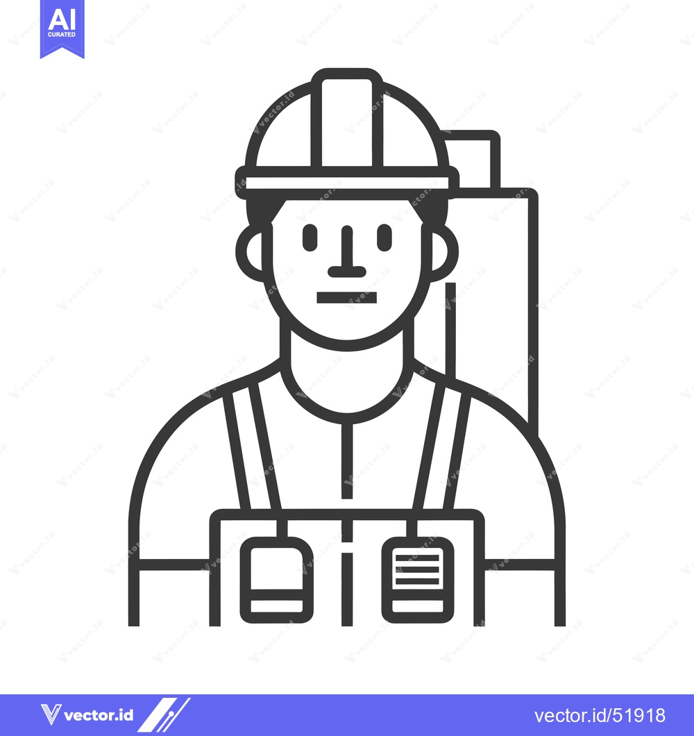 Premium Vector dari Line Art Illustration of a Construction Worker with a Hard Hat and Str