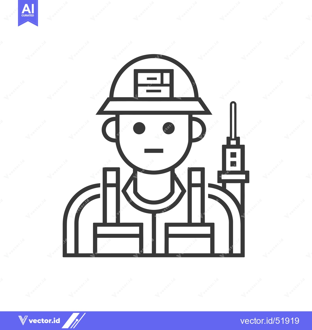Premium Vector dari Line Art Illustration of a Construction Worker with a Hard Hat and Too