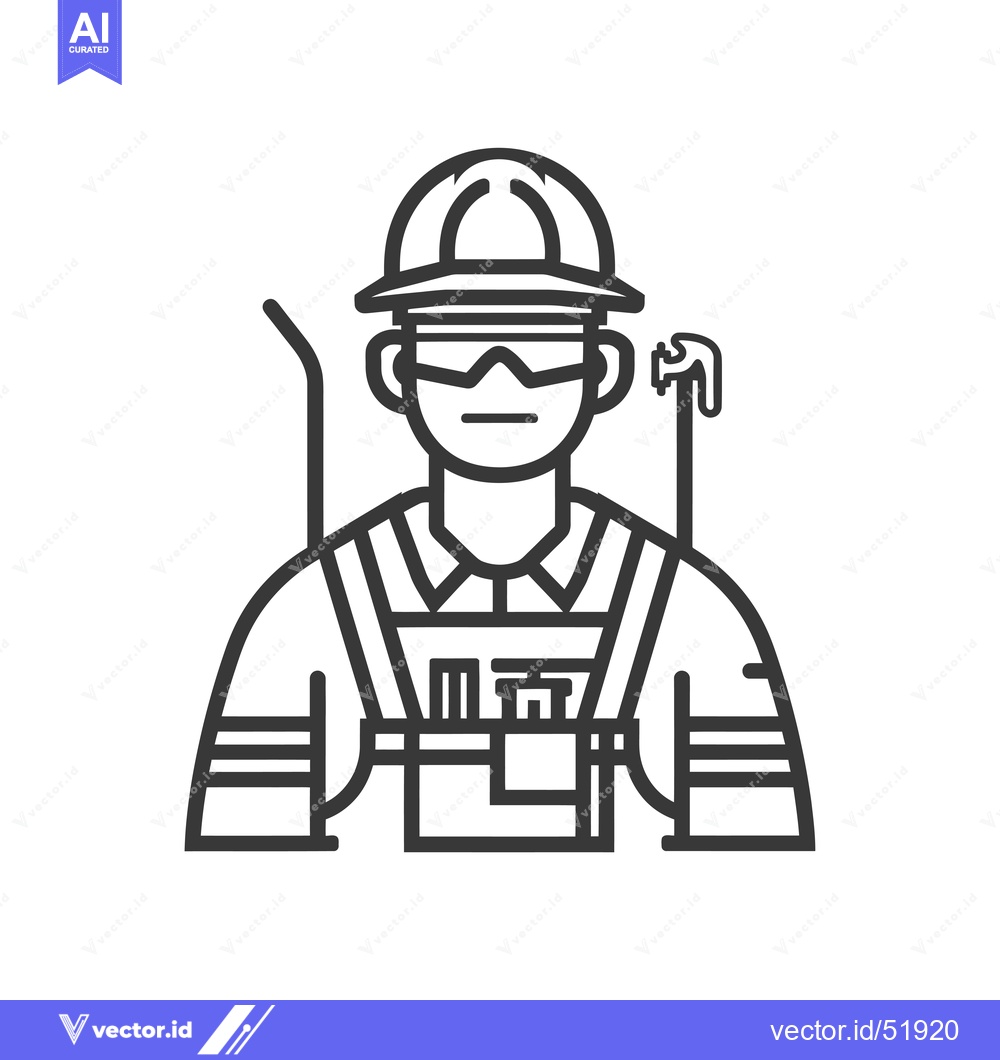 Premium Vector of Line art illustration of a construction worker with a tool belt