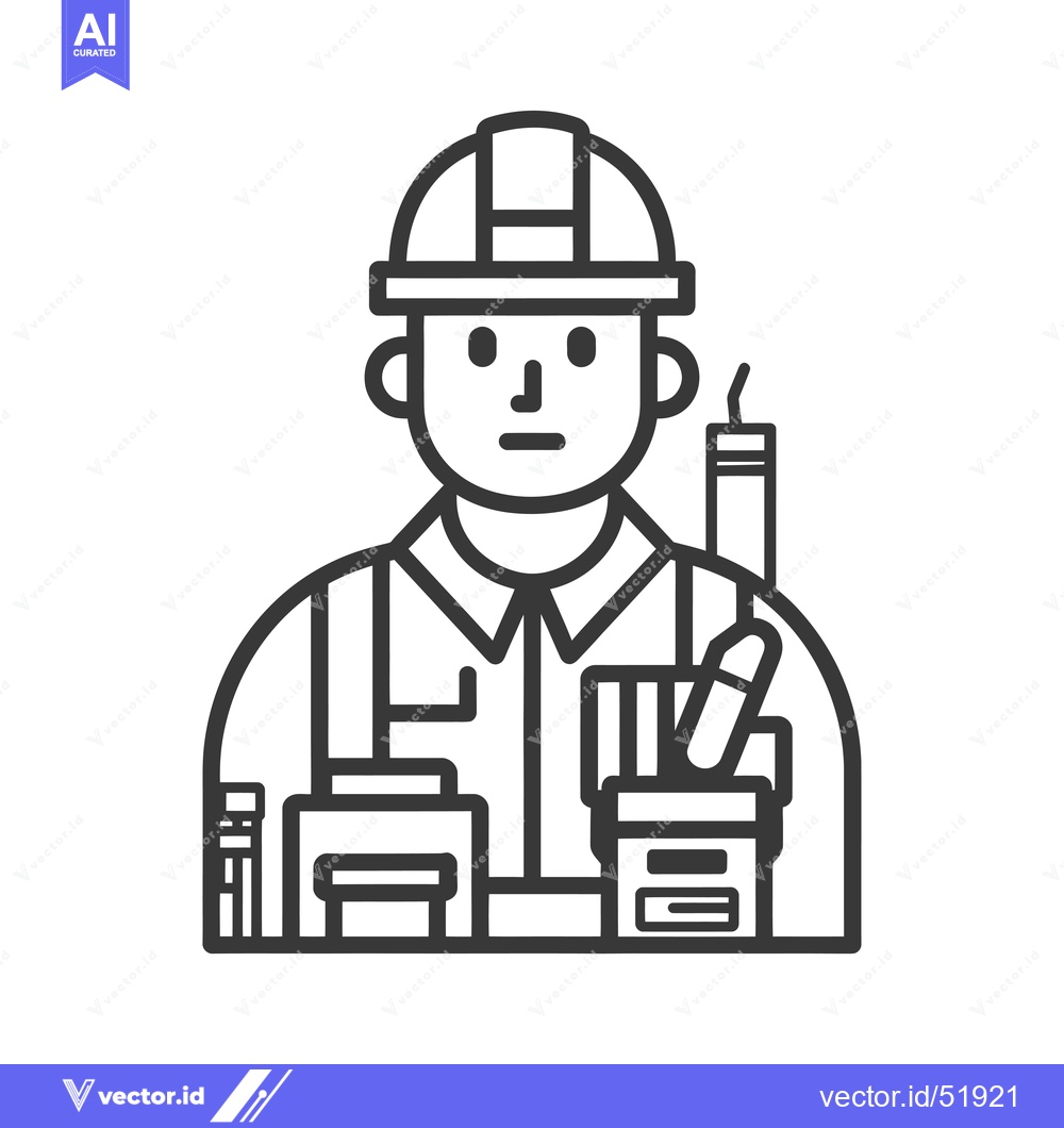 Premium Vector dari Line art illustration of a construction worker with tools