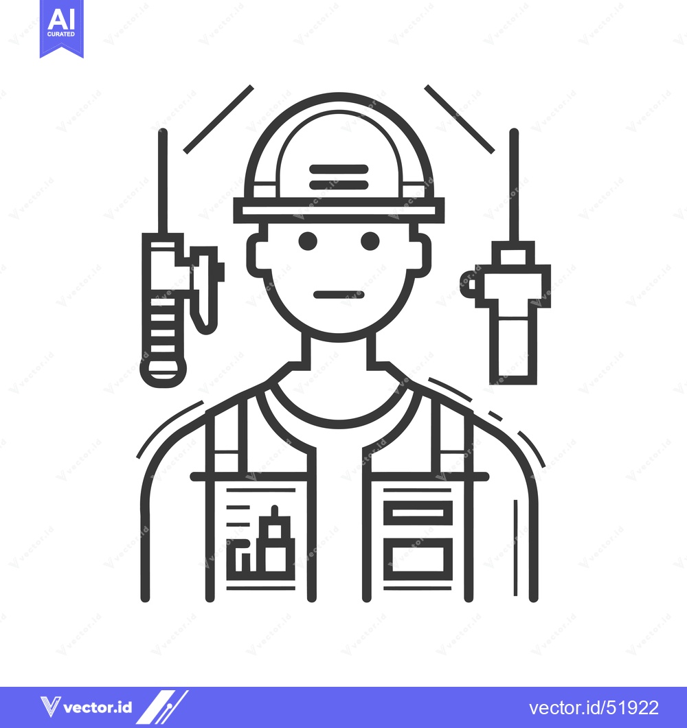 Premium Vector dari Line art illustration of a construction worker with tools