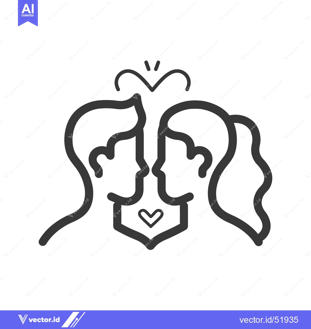 Premium Vector dari Line art illustration of a couple facing each other with a heart betwe