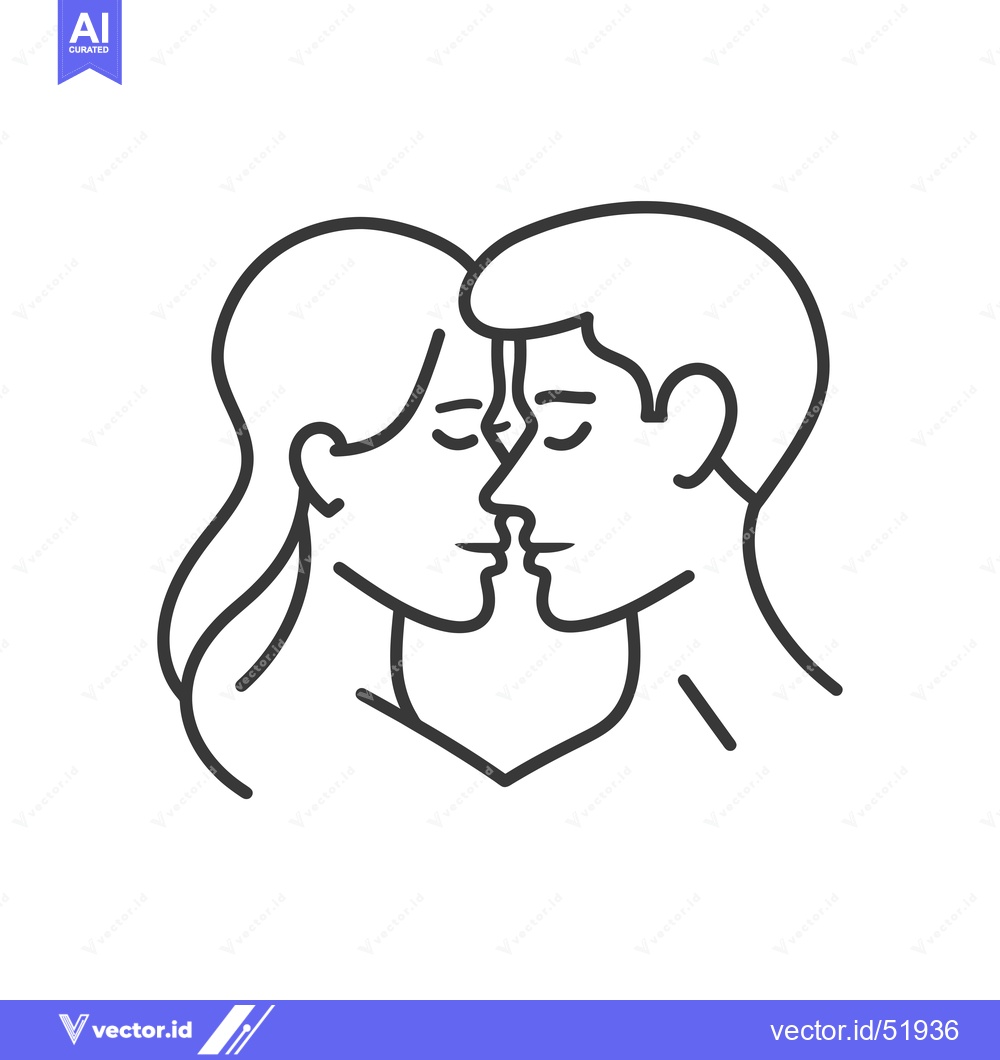 Premium Vector of Line Art Illustration of a Couple Kissing Forming a Heart Shape