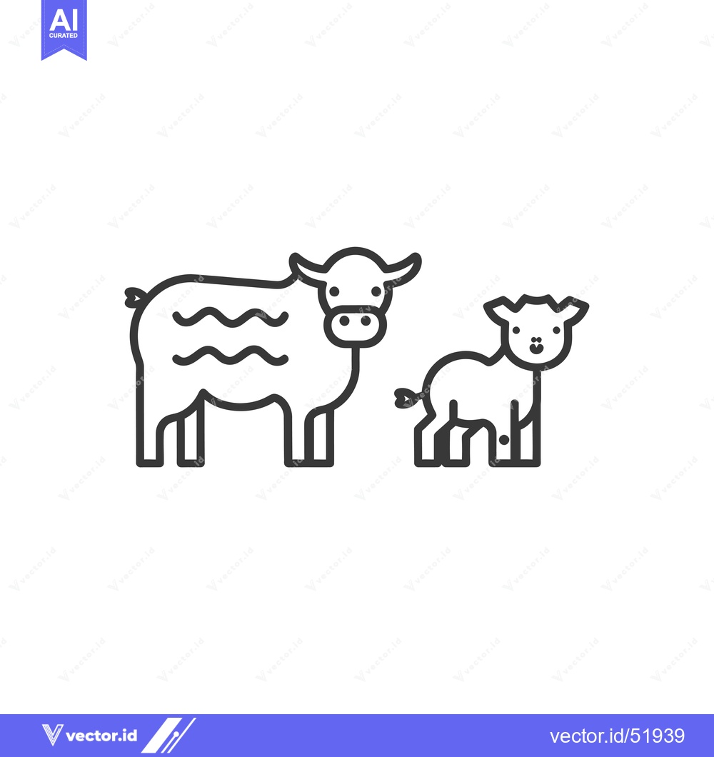 Premium Vector dari Line Art Illustration of a Cow and Calf