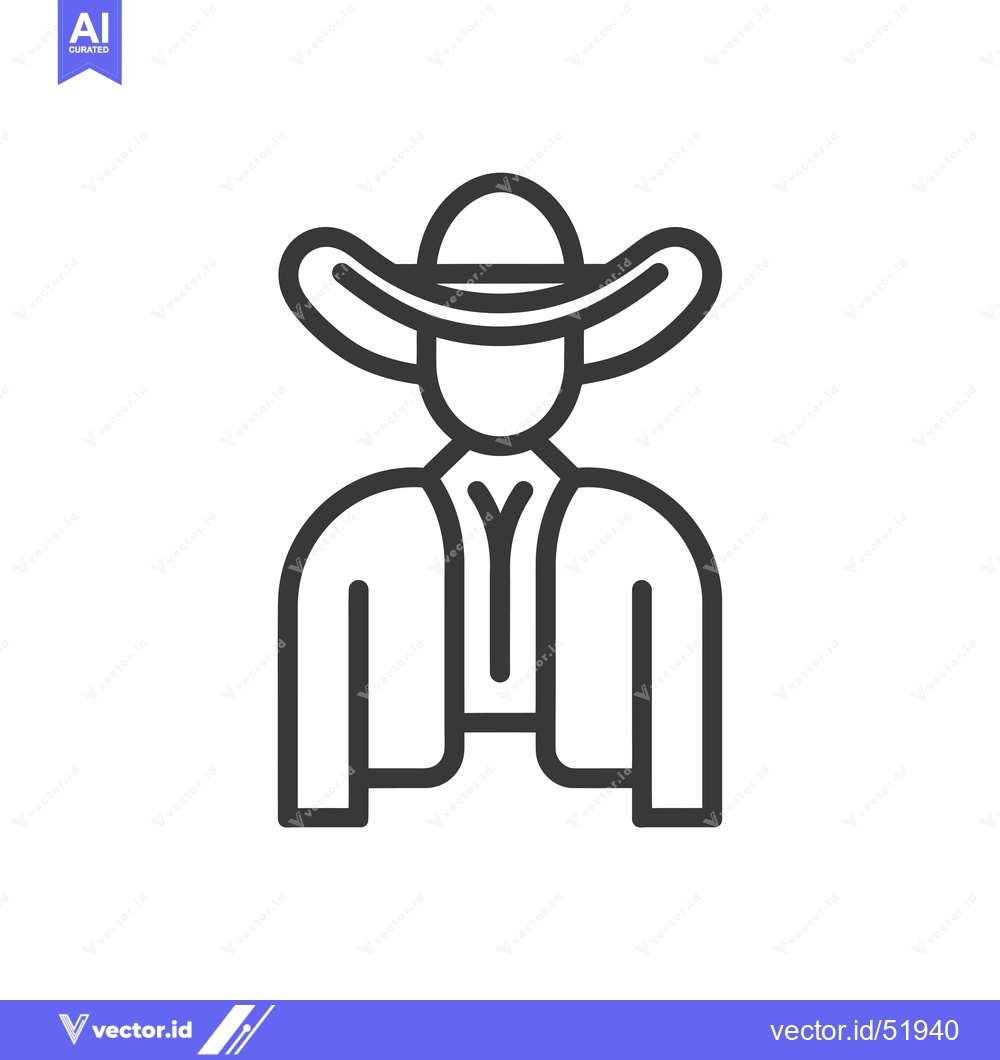 Premium Vector dari Line art illustration of a cowboy wearing a hat