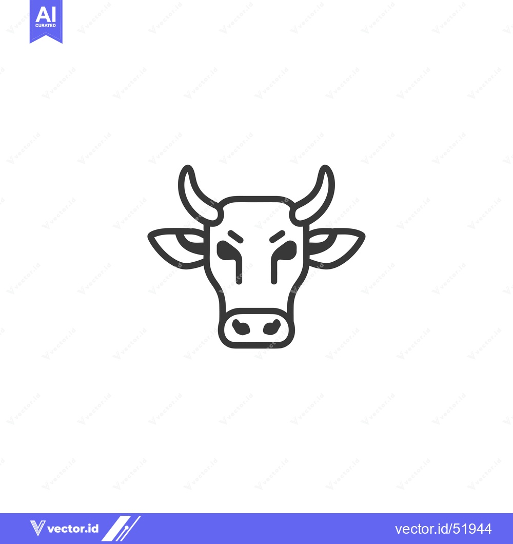 Premium Vector dari Line art illustration of a cow's face with horns and ears