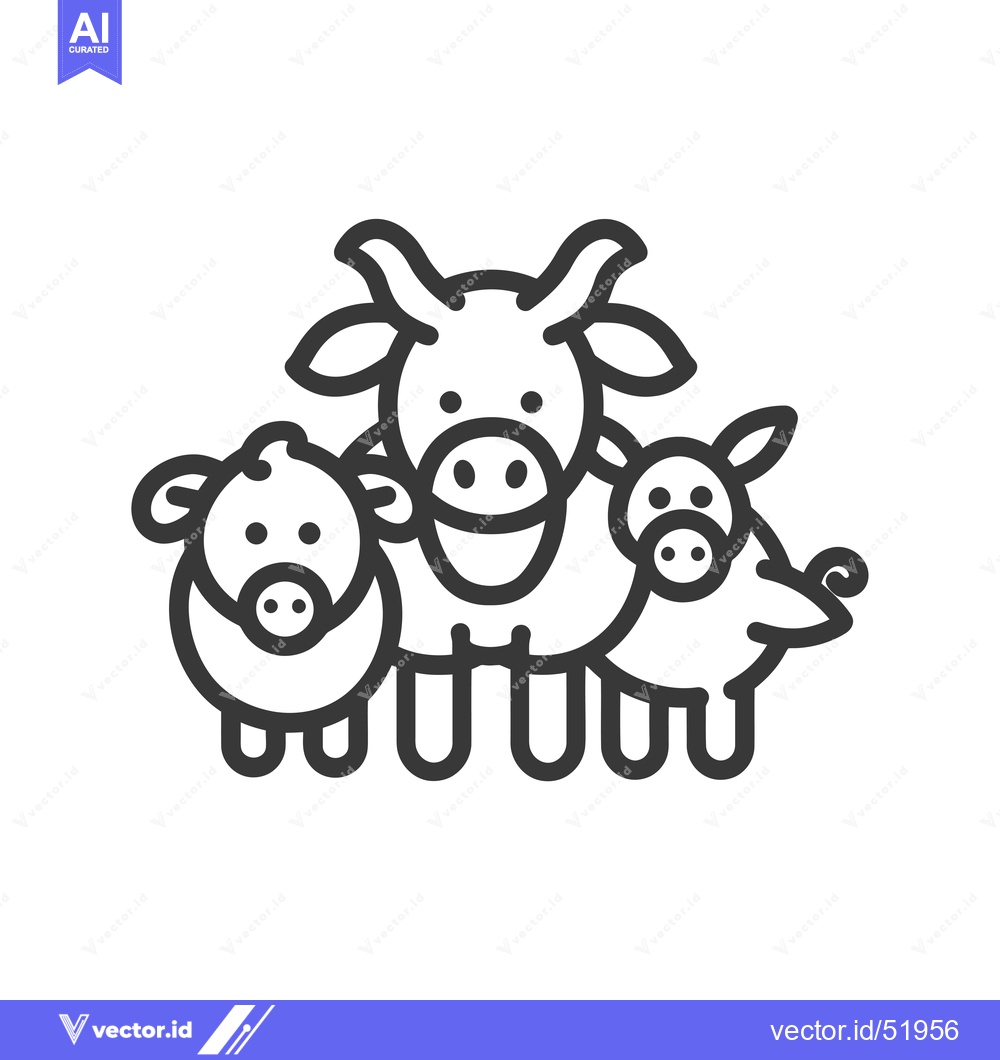 Premium Vector of Line Art Illustration of a Cow, Sheep, and Pig