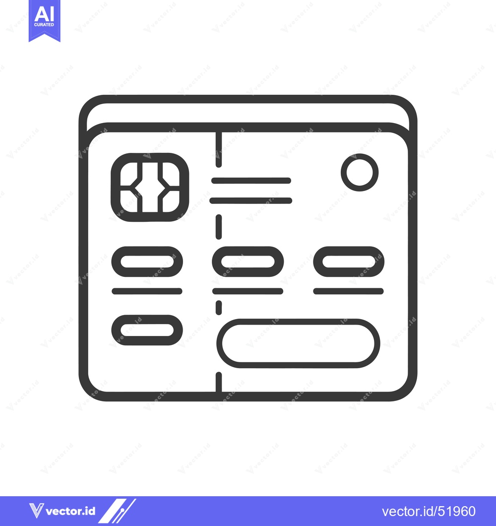 Premium Vector dari Line art illustration of a credit card with a chip and a signature fie