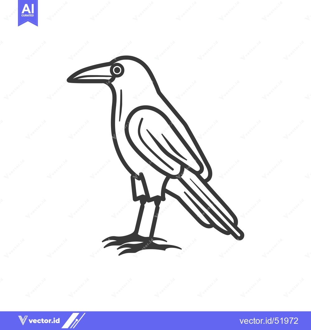 Premium Vector of Line Art Illustration of a Crow Standing on the Ground
